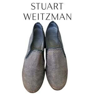 Stuart Weitzman Pyrite Nocturne Metallic Slip On Loafer Shoes Size 10